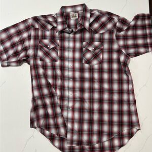 Ely Cattleman Red and Black Plaid Button Down Shirt (XXL)